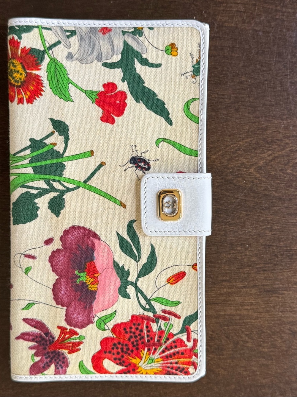 Gucci Floral Print Canvas with white Leather Wallet